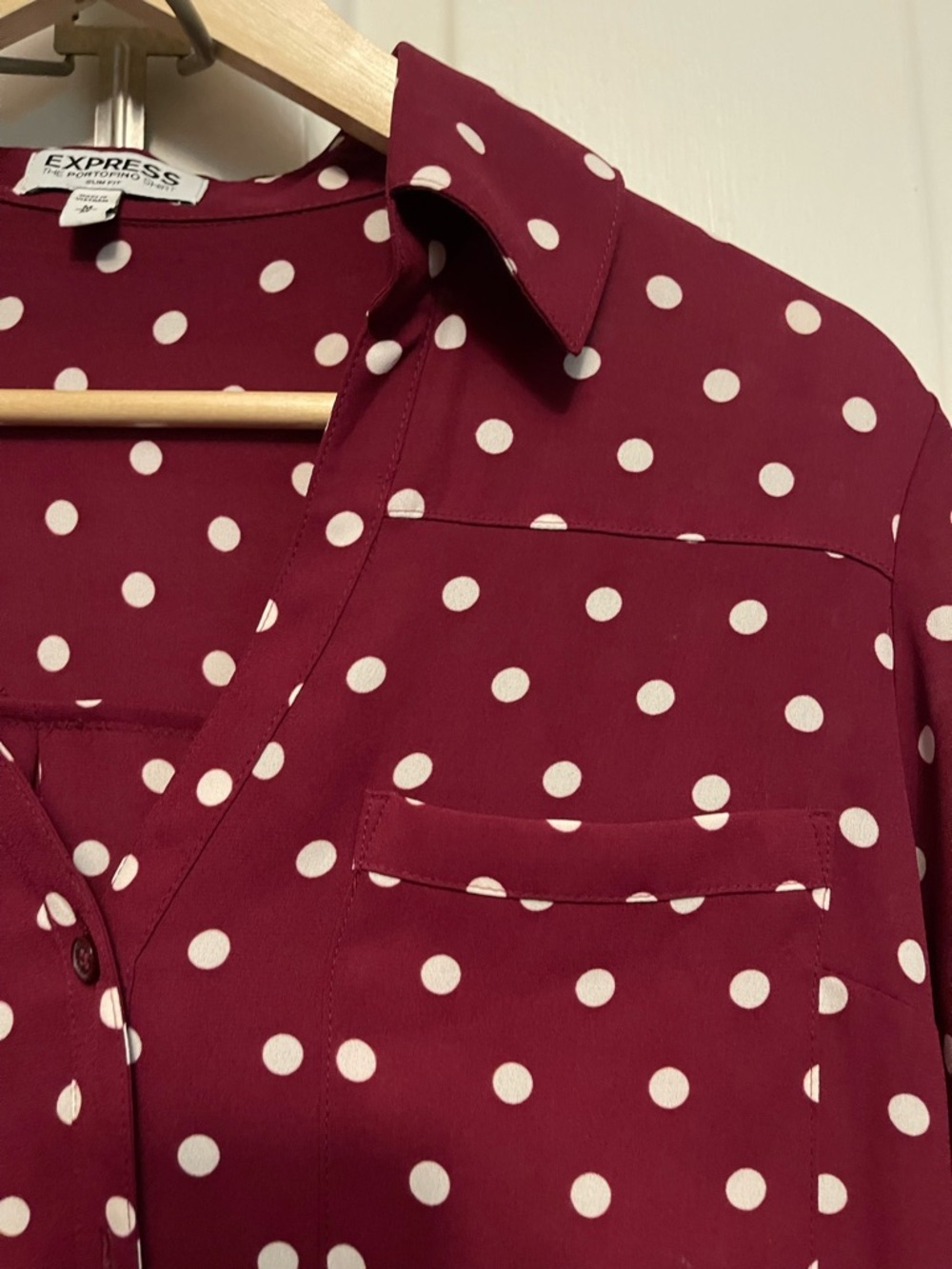Express Burgundy Polka Dot Button-Down Portofino Slimfit Blouse